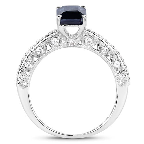 Bague de fiançailles en or blanc 14K avec saphir bleu et diamants de 1,55 carat