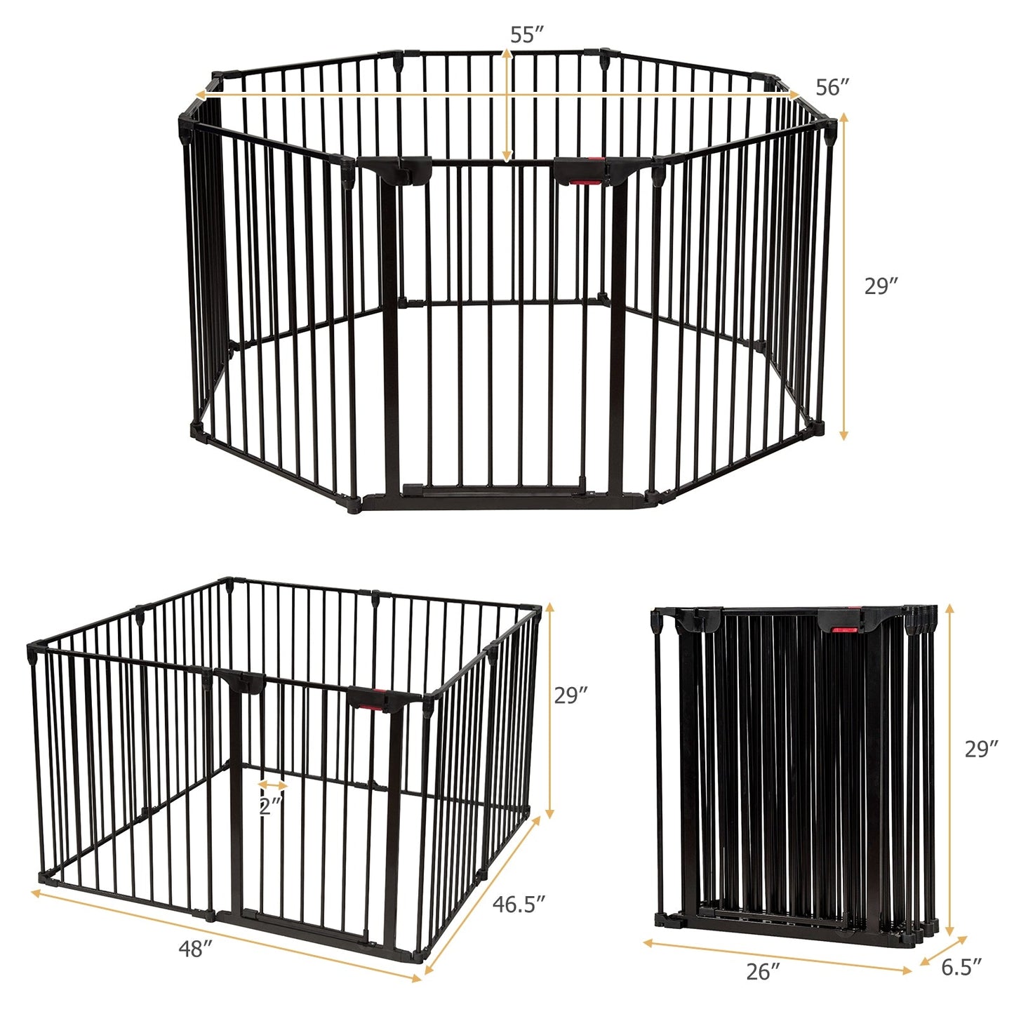 Adjustable Panel Baby Safe Metal Gate Play Yard - Black