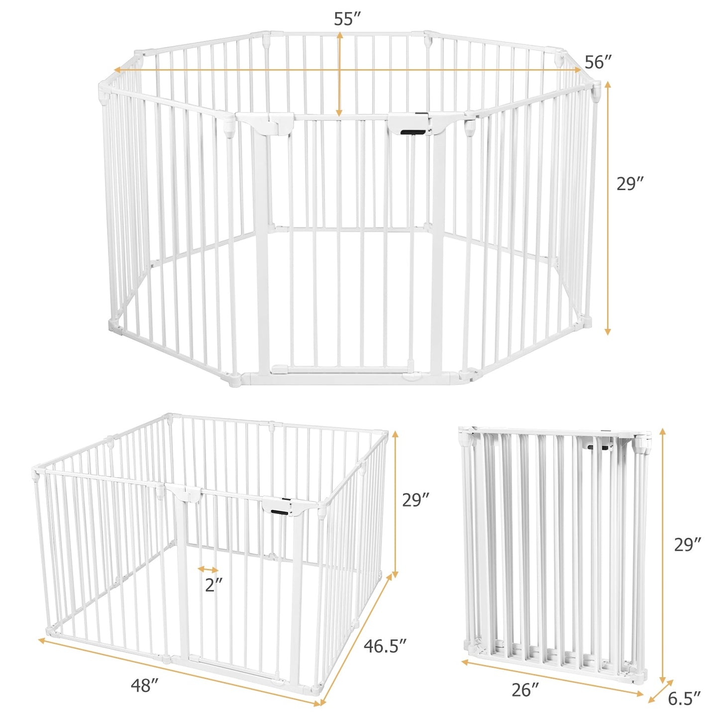 Adjustable Metal Gate Play Yard - White