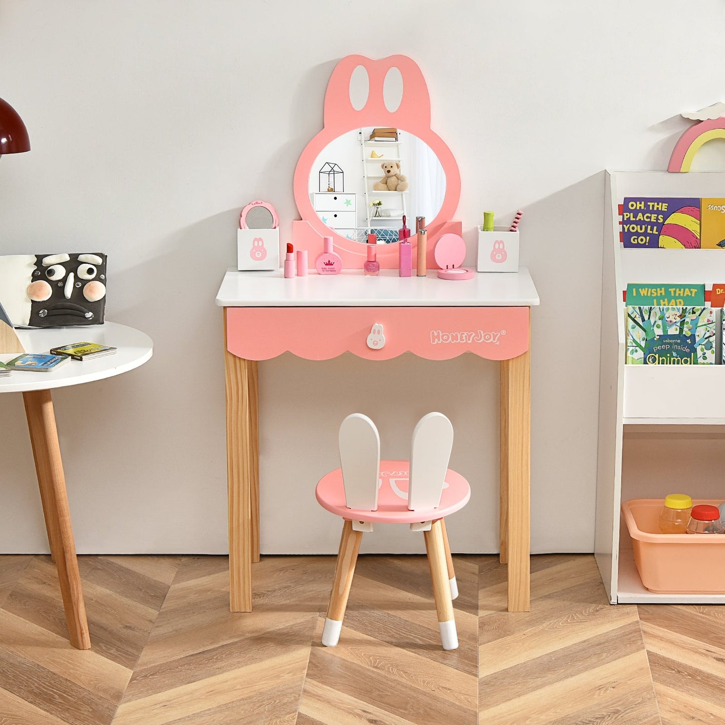 Ensemble de coiffeuse pour enfants avec chaise et miroir en forme de lapin - Blanc