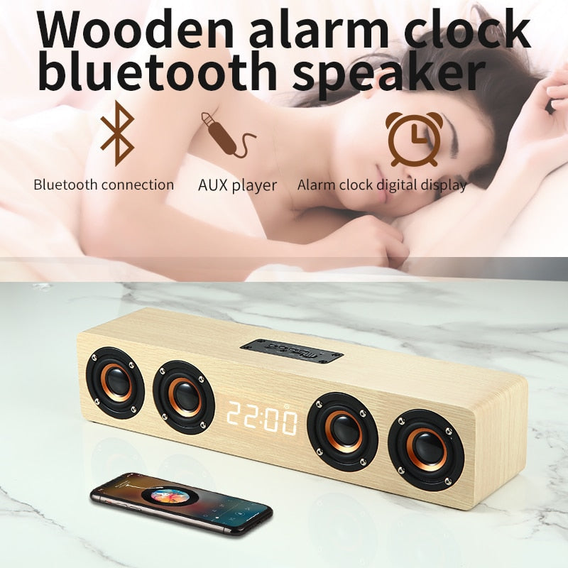 Home theater portable column Bluetooth Speaker Wireless wood speaker Alarm Clock Radio subwoofer Soundbar for TV speaker AUX USB - Korvel