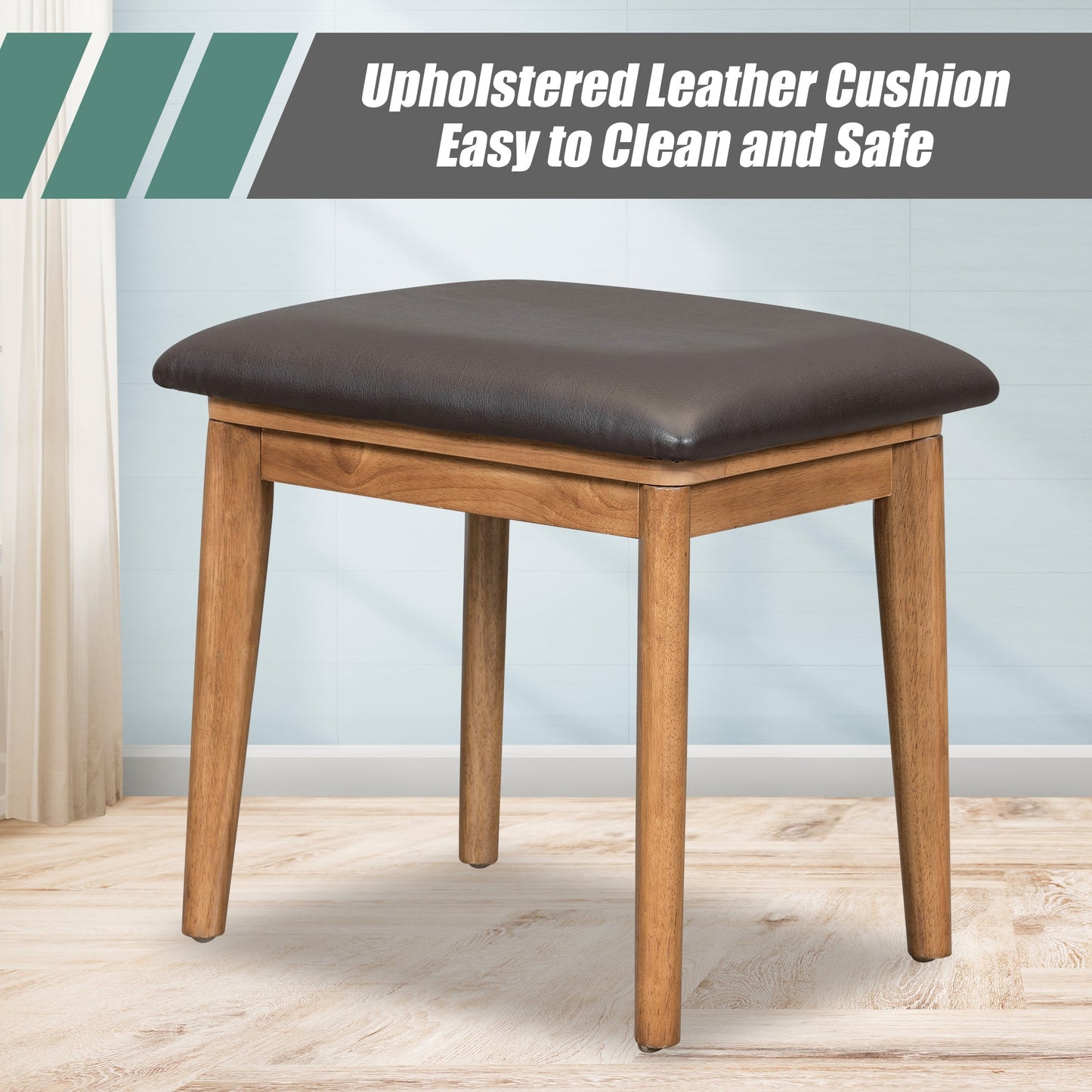 43.3" Wooden Vanity Set with Flip Mirror and Stool