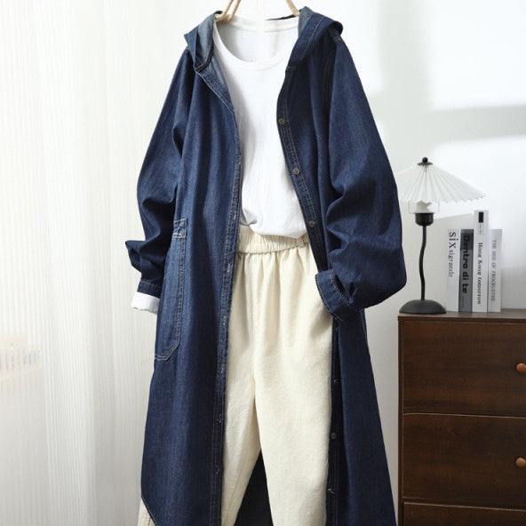 Manteau Trench à Capuche Élégant à Boutonnage Simple et Mi-Long