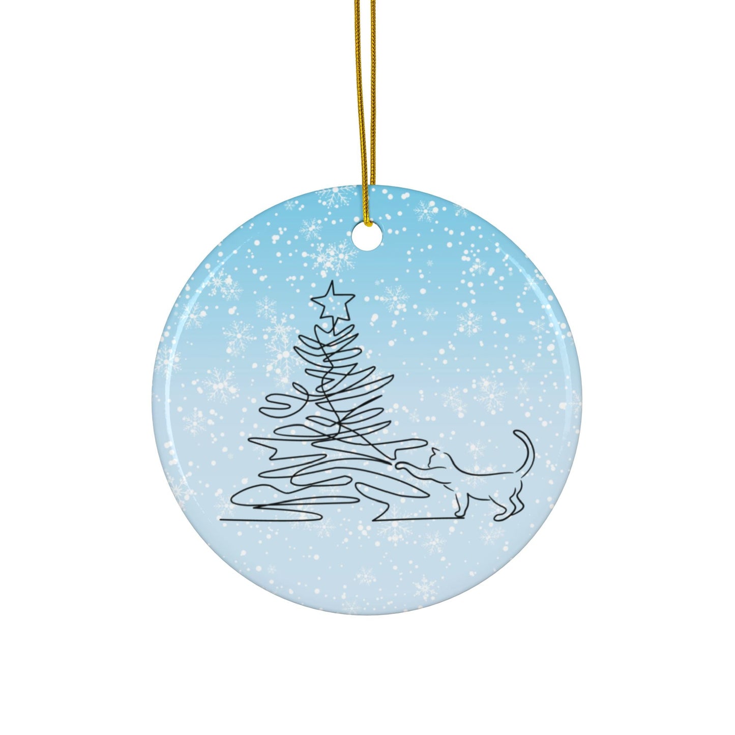 Sketchy Christmas Kitty Ceramic Ornaments - Double-Sided Design