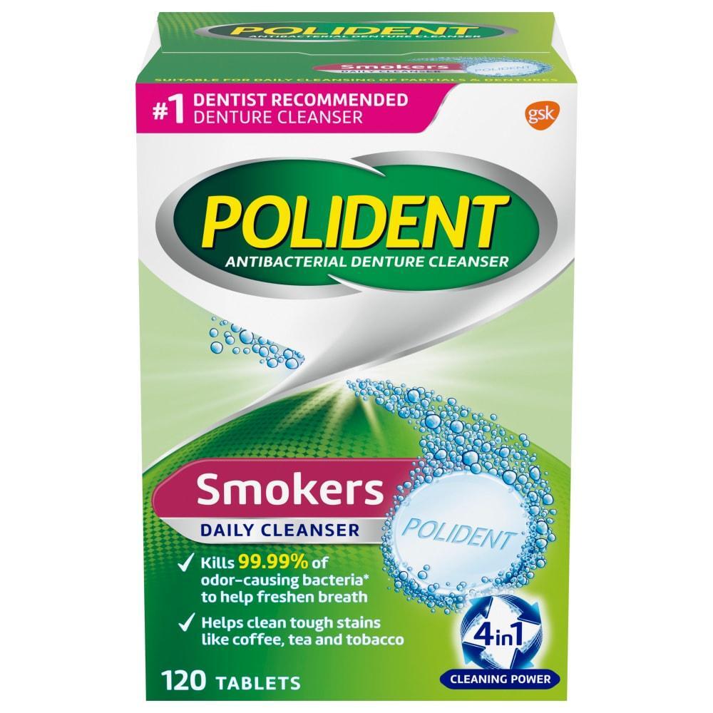 Tabletas limpiadoras antibacterianas para prótesis dentales Polident Smokers