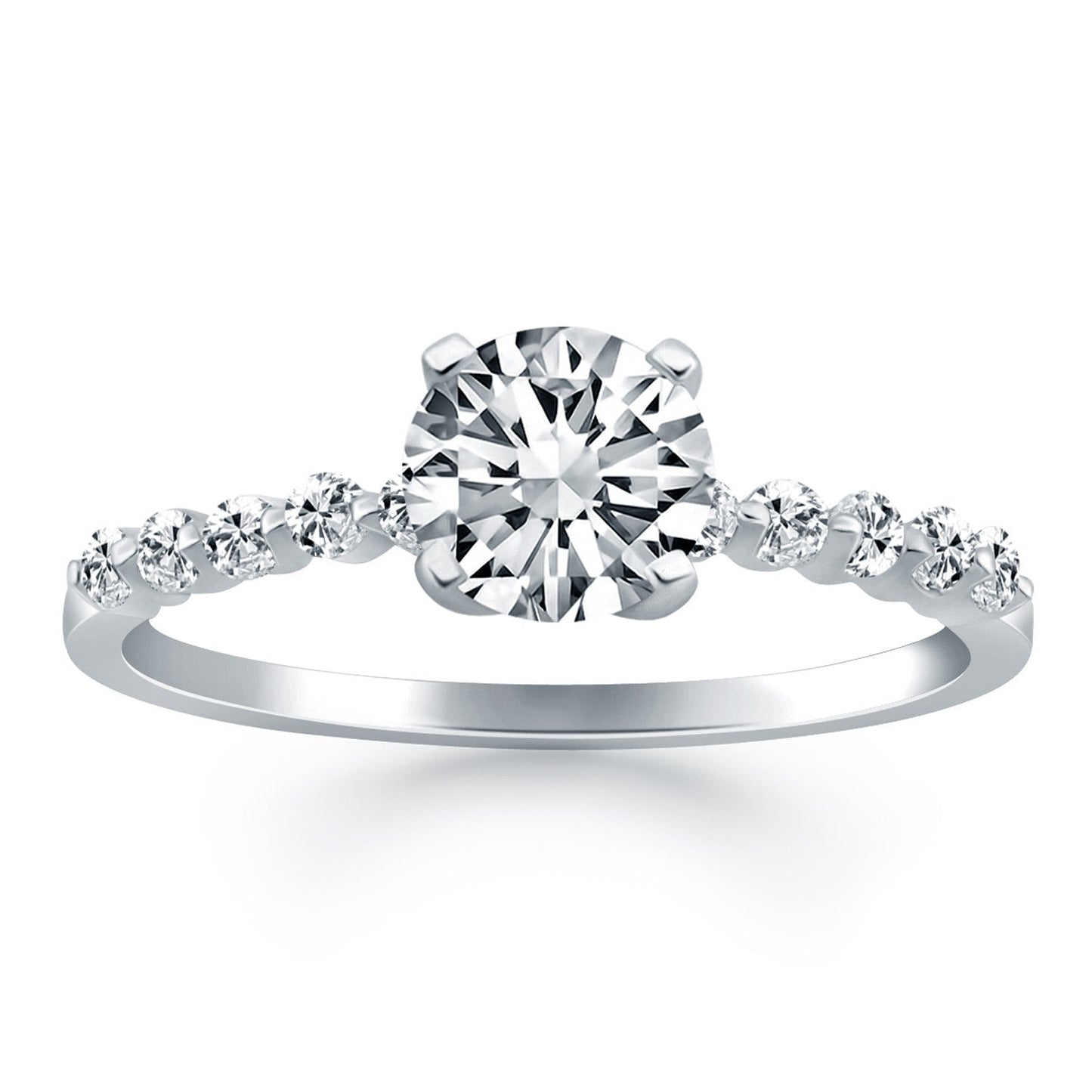 14k White Gold Diamond Engagement Ring with Prong Accents