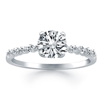 14k White Gold Diamond Engagement Ring with Prong Accents