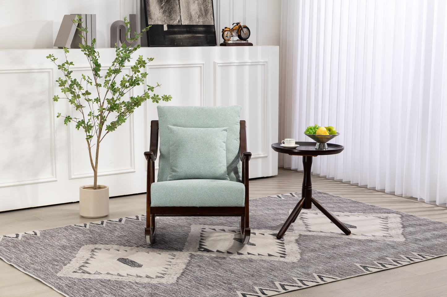 Chaise Berçante en Tissu Tissé de Style Mid-Century Moderne