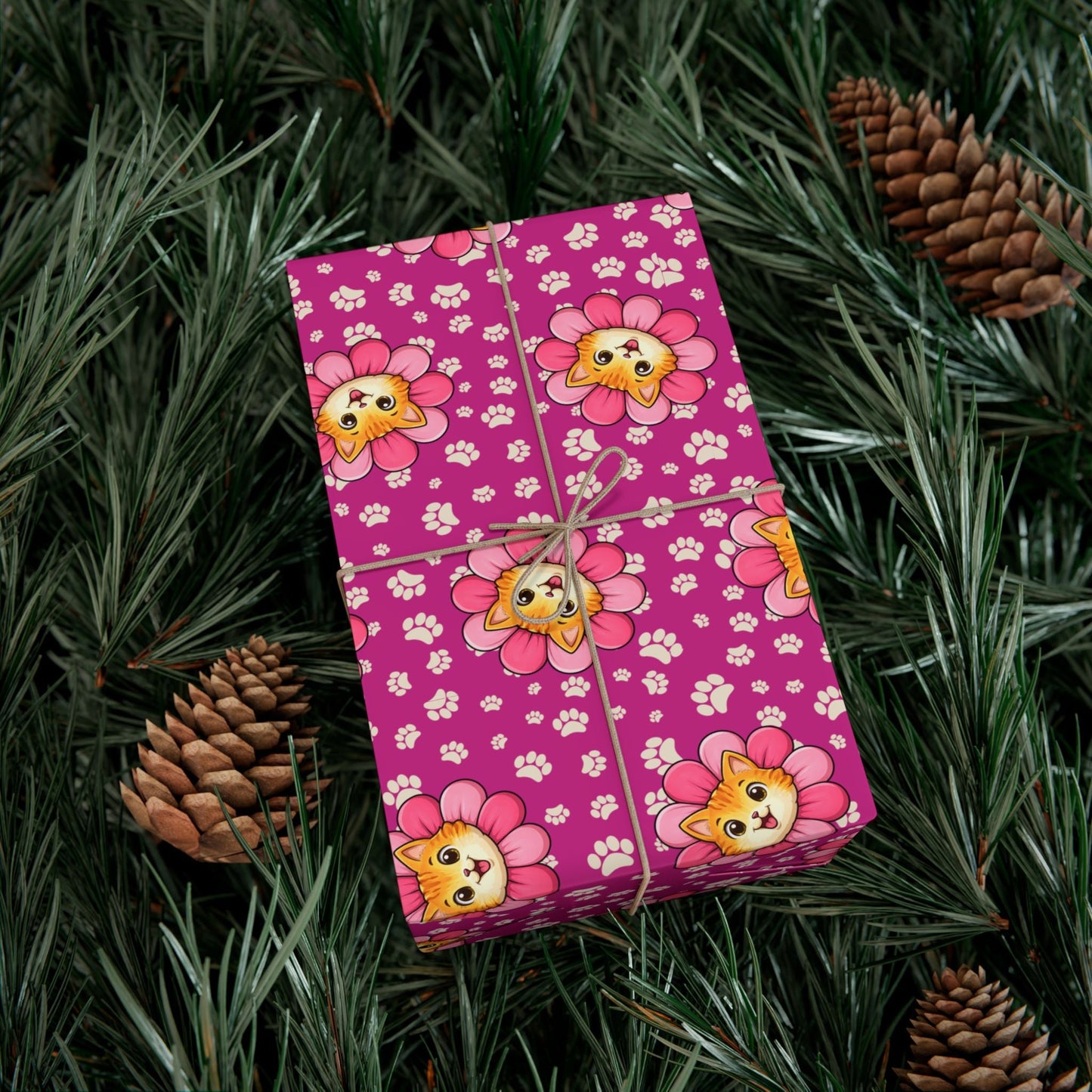 Pink Cat Blossom Gift Wrap | Adorable Cat Lover Wrapping Paper