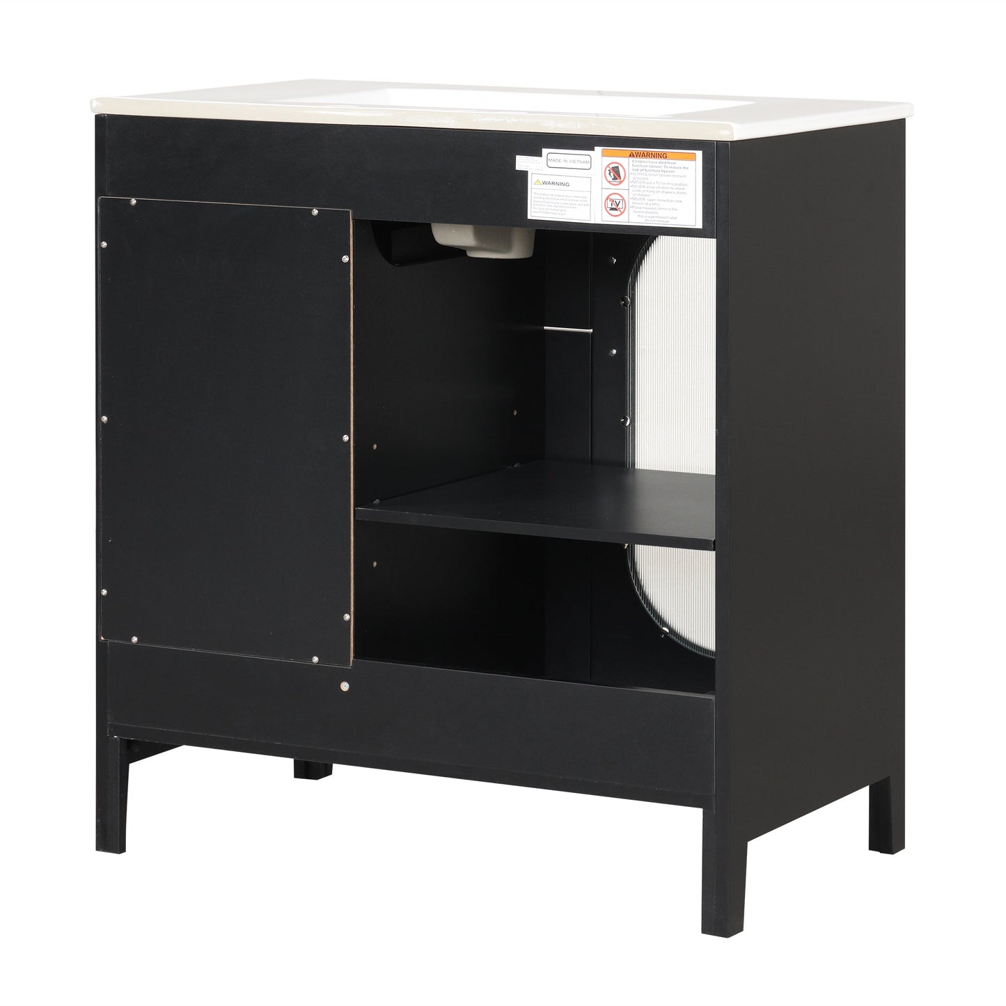 30" Bathroom Vanity with Sink, Bathroom Vanity Cabinet with Two Drawers and Door, Adjustable Shelf, Solid Wood and MDF, Black - Korvel