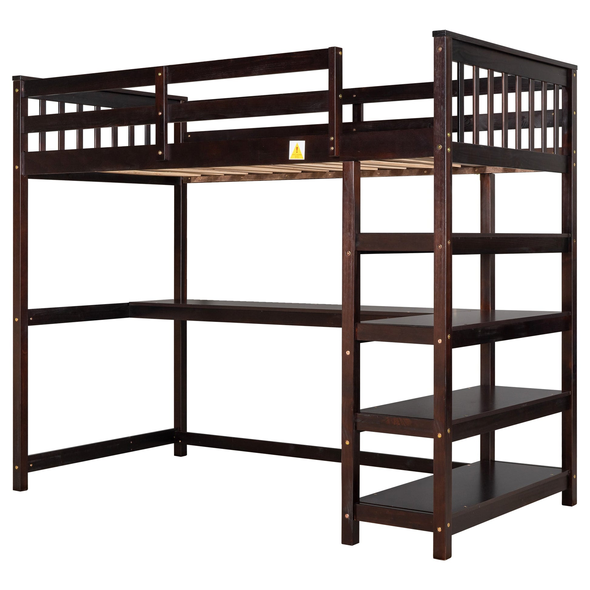 Twin Size Loft Bed with Storage Shelves and Under-bed Desk  Espresso - Korvel