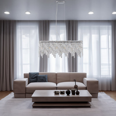 Silver elegant oval crystal pendant light, modern ceiling fixture with reflective suspended crystal (bulb not included) - Korvel