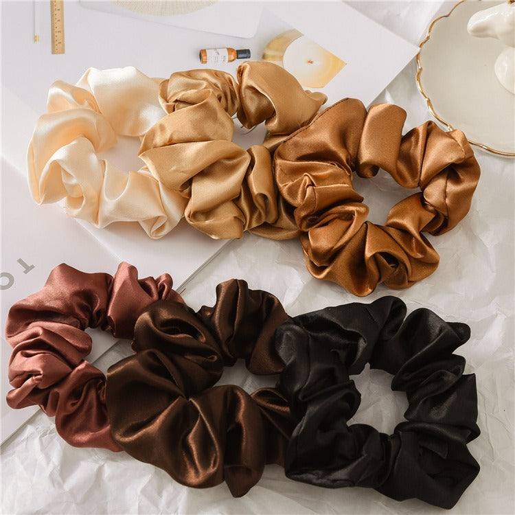 Women Silk Scrunchie Elastic Handmade Multicolor Hair Band Ponytail Holder Headband Hair Accessories 1PC Satin Silk Solid Colo - Korvel