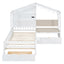 Twin Size House Bed with Upholstered Sofa and Charging Station