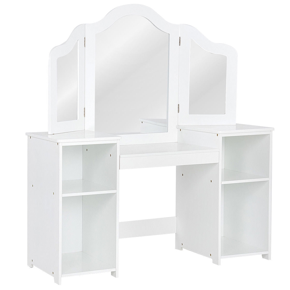 Kids Tri Folding Mirror Makeup Vanity Table Set - White