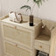 Natural Bohemian style shoe cabinet with 3 rattan flip drawers, 3 square shelves, and 1 storage drawer,  Natural - Korvel
