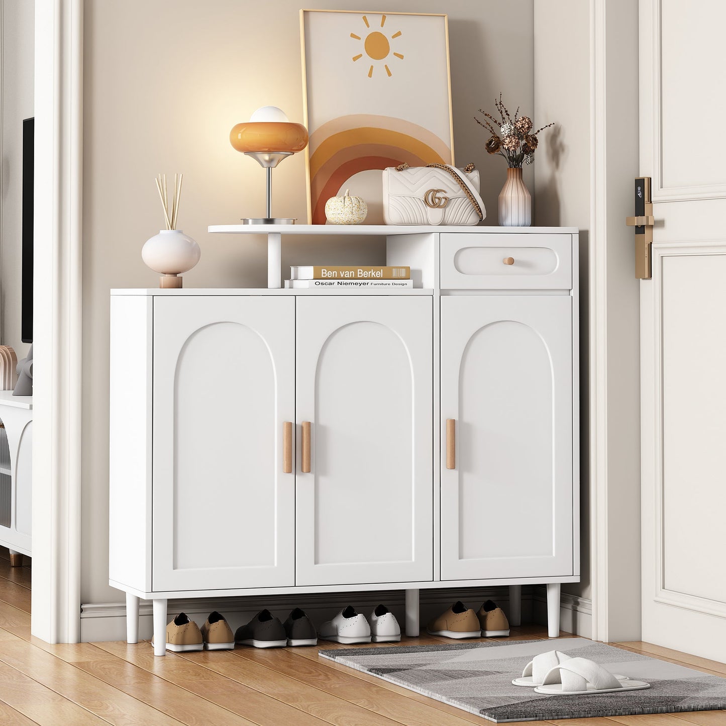 Cabinet à chaussures élégant ON-TRANS avec portes cintrées et tiroirs