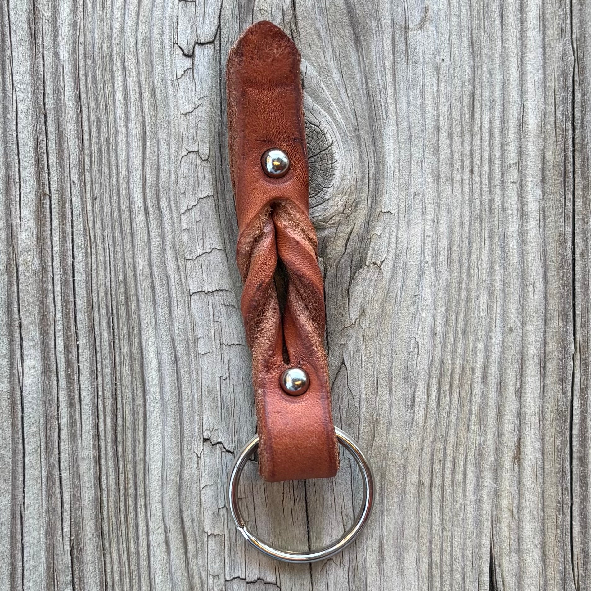 Stylish Twisted Leather Keychains with Stud Accents - Korvel