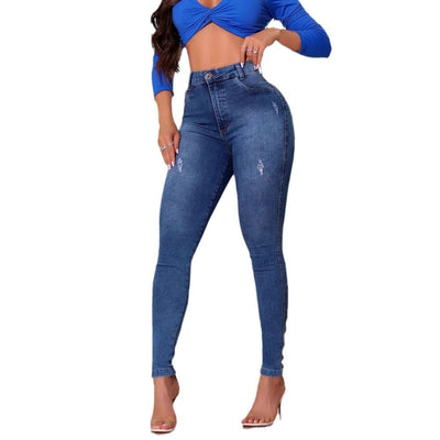 High waisted elastic jeans for women slim fit and hip lifting pants - Korvel