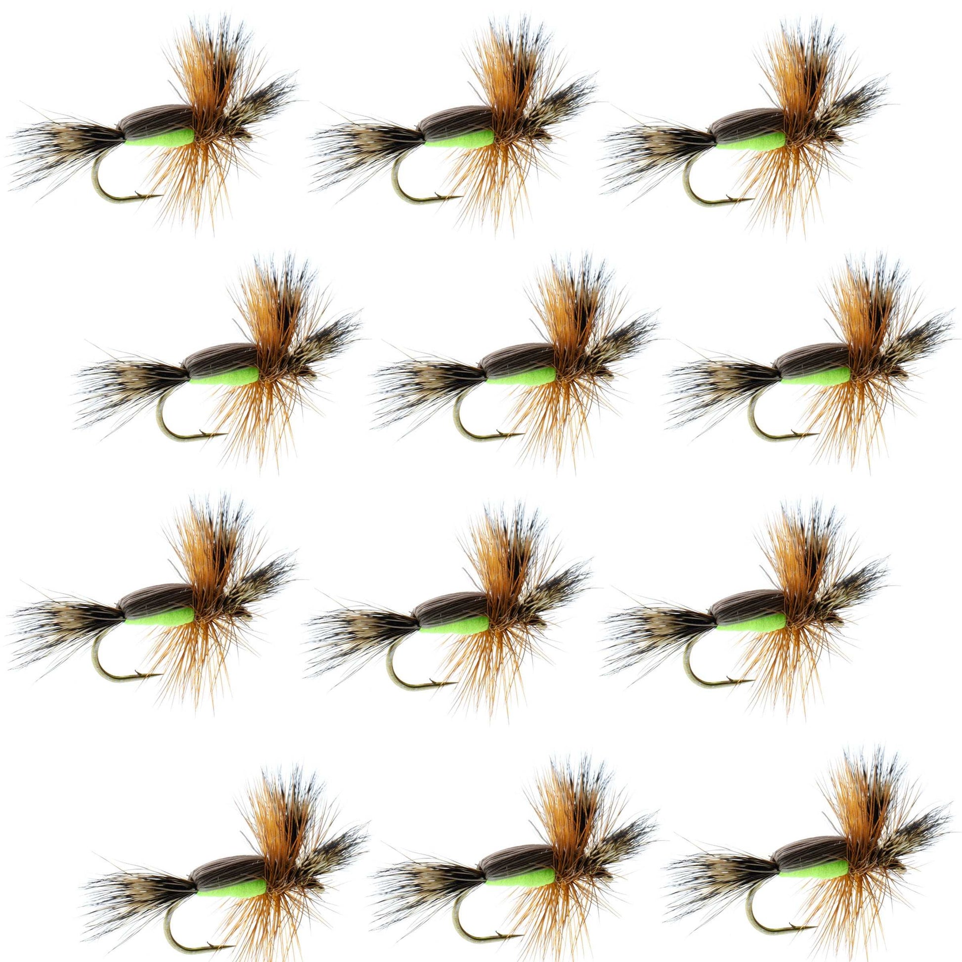Premium Barbless Chartreuse Humpy Dry Flies - 12 Pack, Size 14 - Korvel