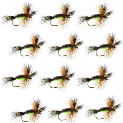 Premium Barbless Chartreuse Humpy Dry Flies - 12 Pack, Size 14 - Korvel