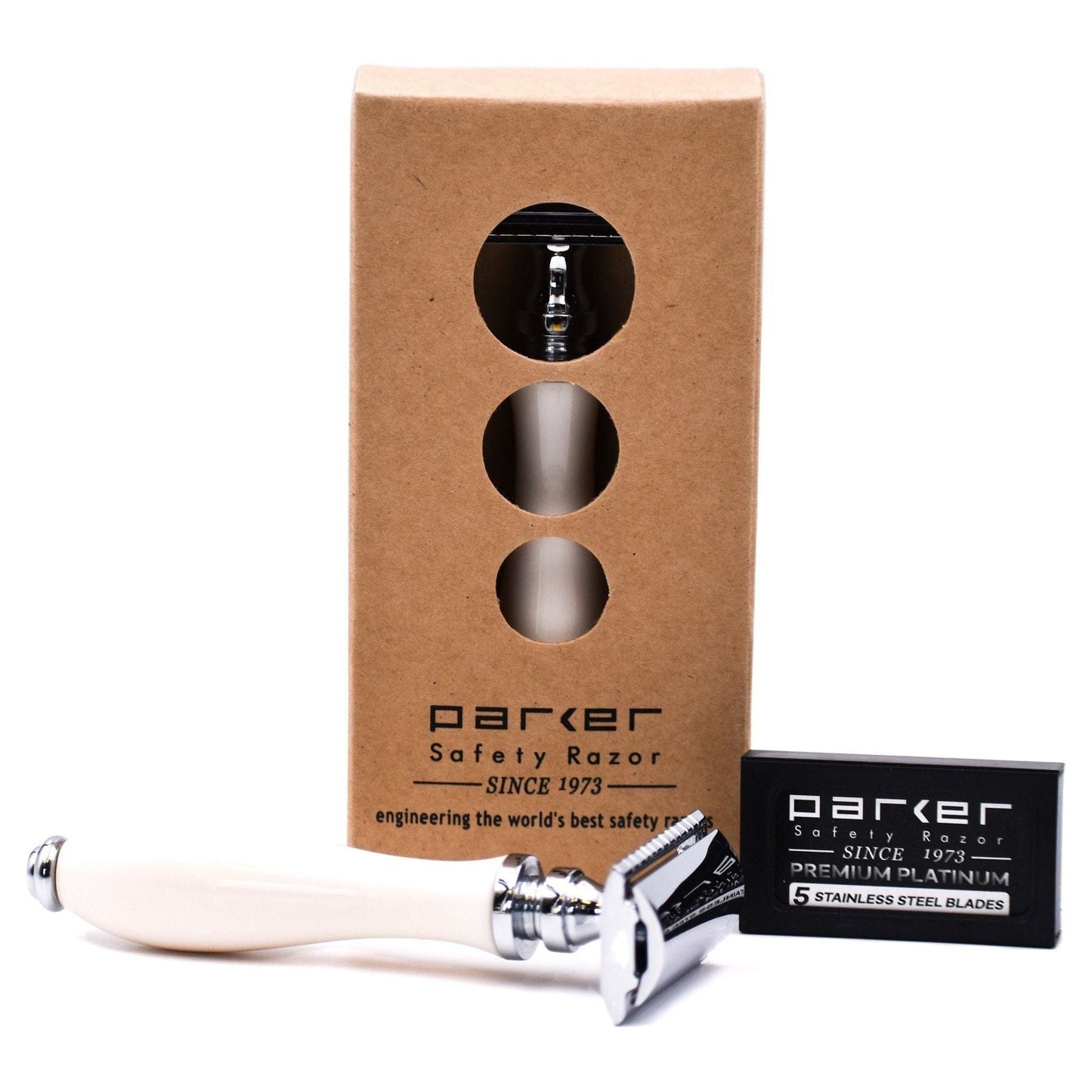 Razor de Seguridad Parker 111W con Mango de Resina Blanca