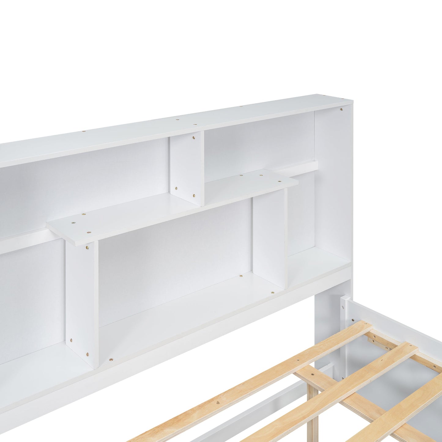 Elegant Queen Size Platform Bed with Storage Headboard, White