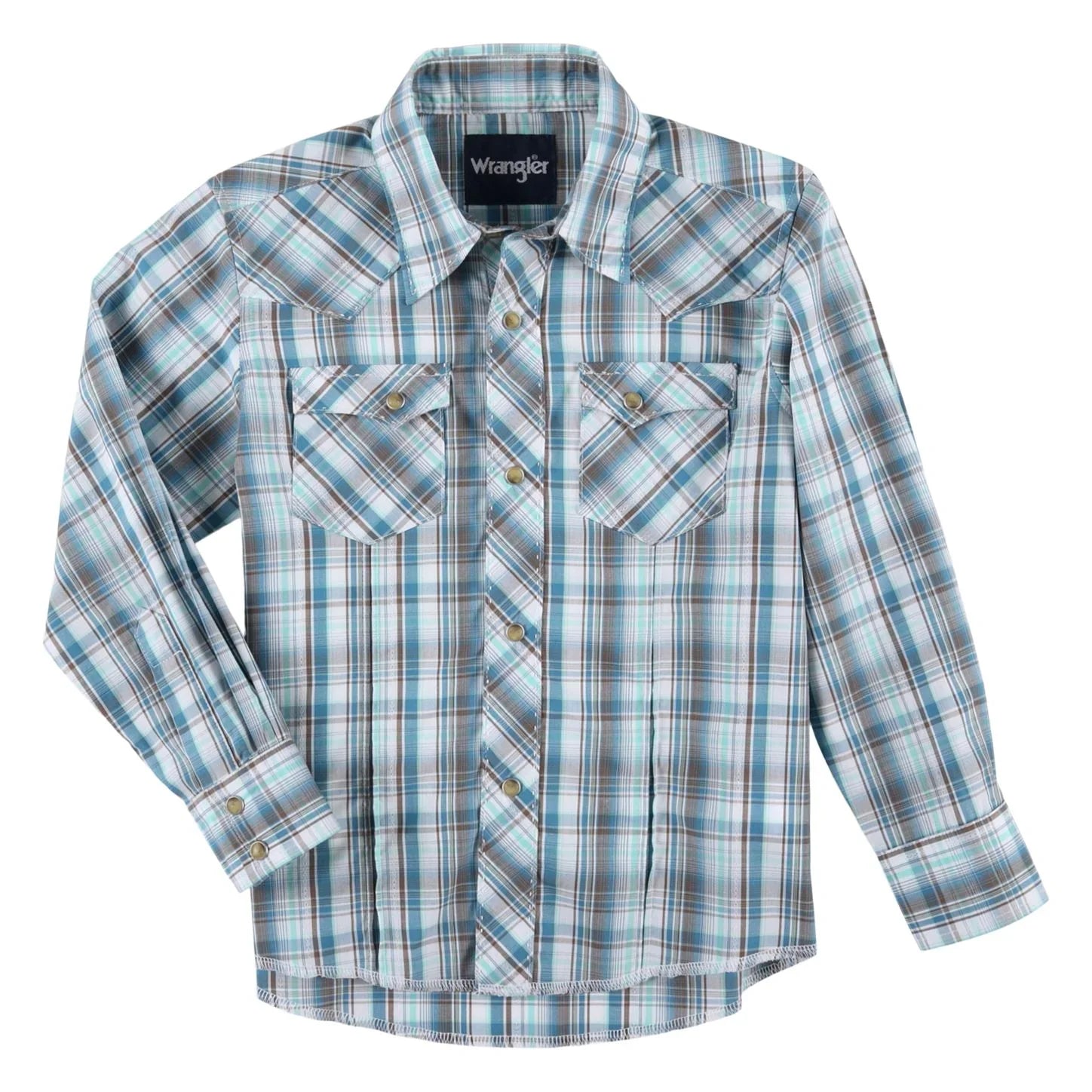 Wrangler Boys' Teal Plaid Long Sleeve Shirt - Korvel