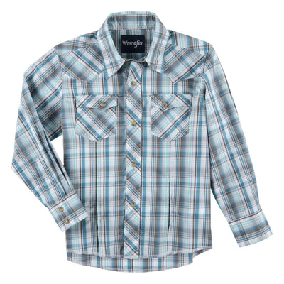 Wrangler Boys' Teal Plaid Long Sleeve Shirt - Korvel