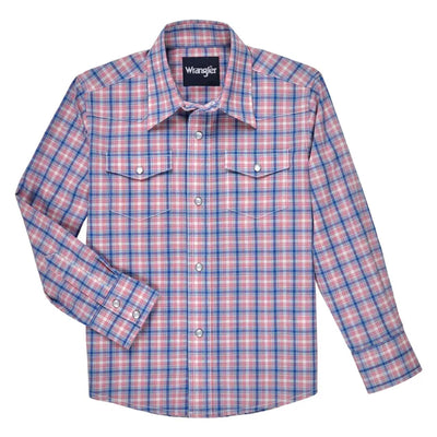 Wrangler Boys' Blue and Red Plaid Button-Up Shirt - Korvel