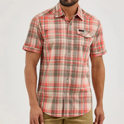 Wrangler Men's Coral Plaid Short Sleeve Shirt - Korvel