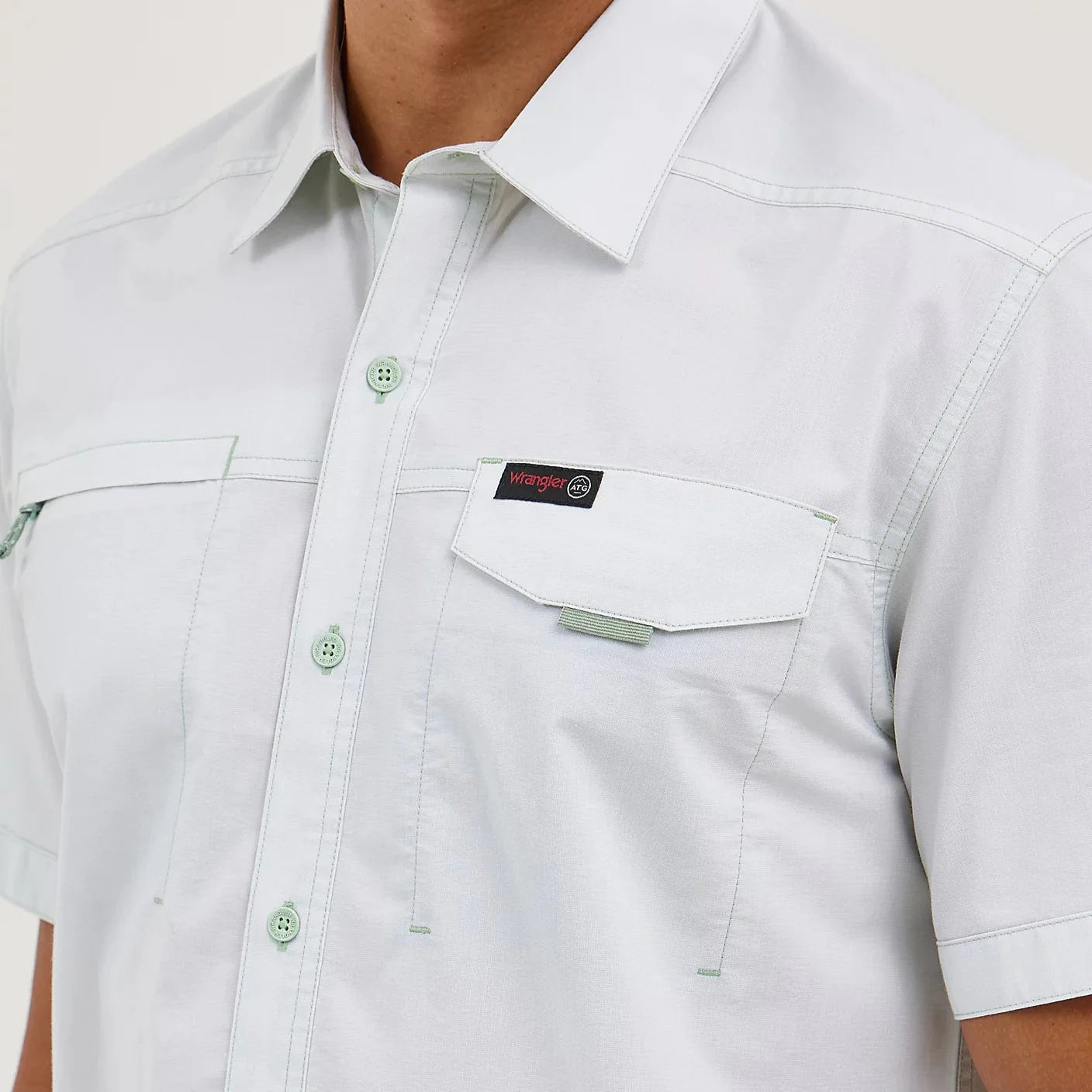 Wrangler Men's Short Sleeve Slit Green Shirt - Korvel