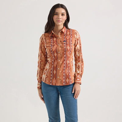 Vibrant Pink Aztec Print Long Sleeve Shirt for Women | Wrangler - Korvel