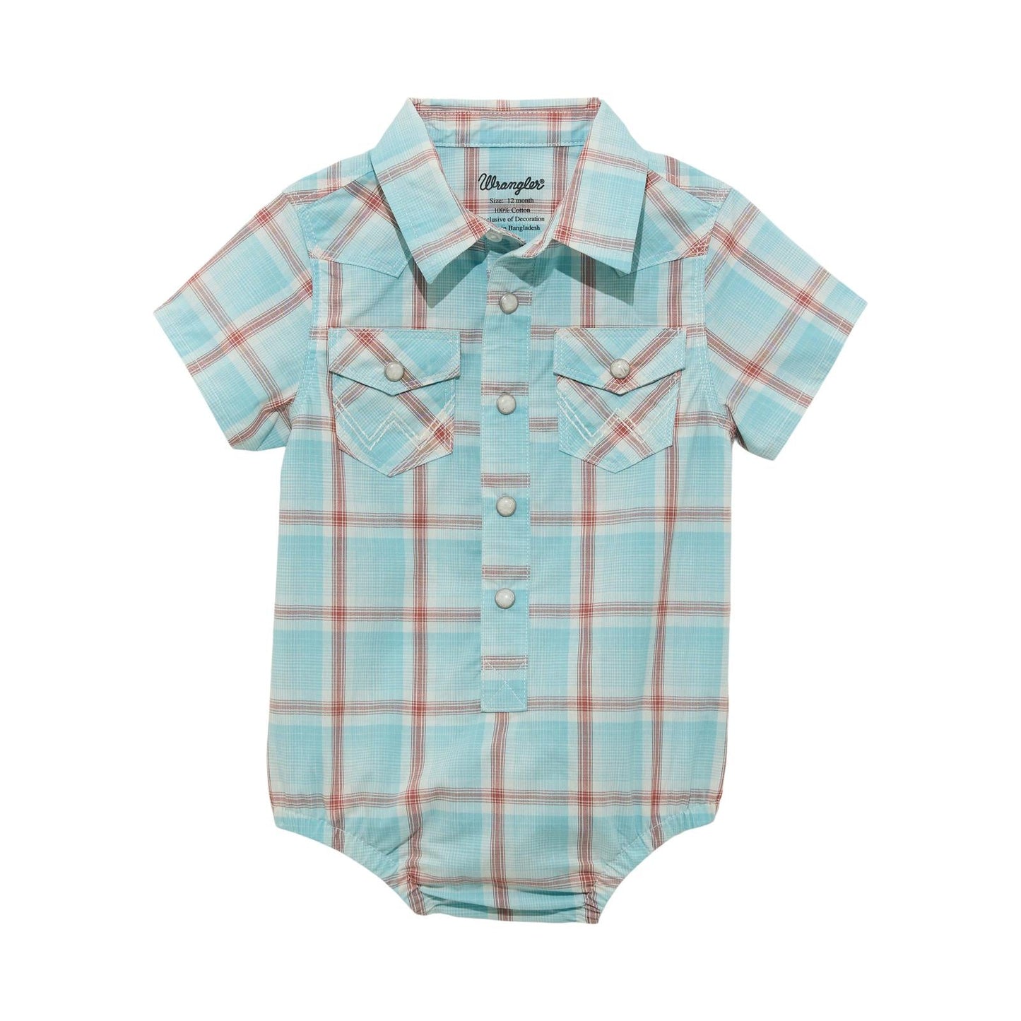 Adorable Wrangler Infant Plaid Bodysuit in Teal and Red - Korvel