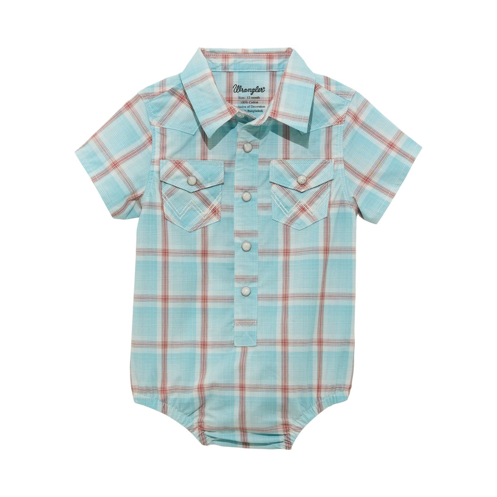 Adorable Wrangler Infant Plaid Bodysuit in Teal and Red - Korvel