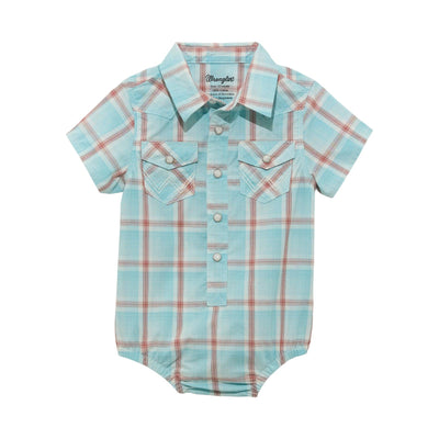 Adorable Wrangler Infant Plaid Bodysuit in Teal and Red - Korvel