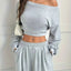 Plus Size Boat Neck Crop Top & Wide Leg Pants Set