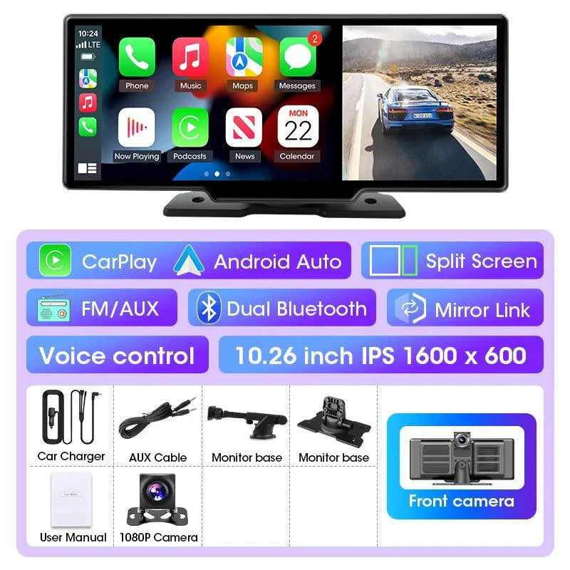 Cámara de tablero 4K de 11.26 pulgadas con doble lente y conectividad inalámbrica