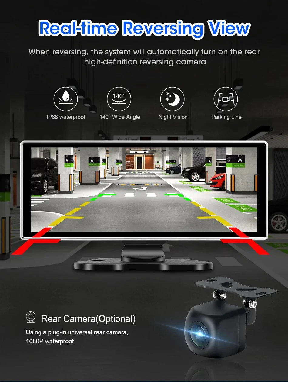 Cámara de tablero 4K de 11.26 pulgadas con doble lente y conectividad inalámbrica