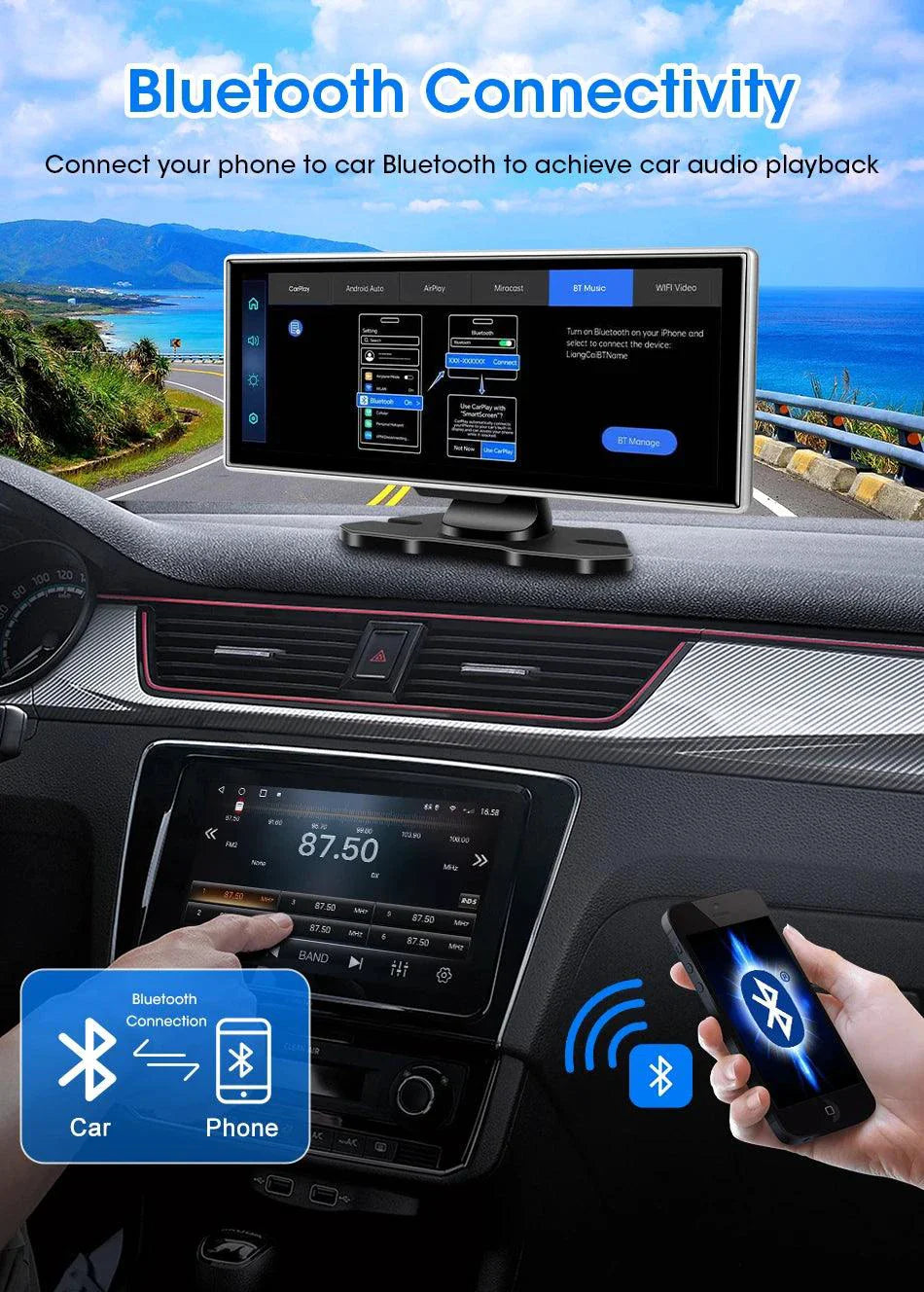 Cámara de tablero 4K de 11.26 pulgadas con doble lente y conectividad inalámbrica