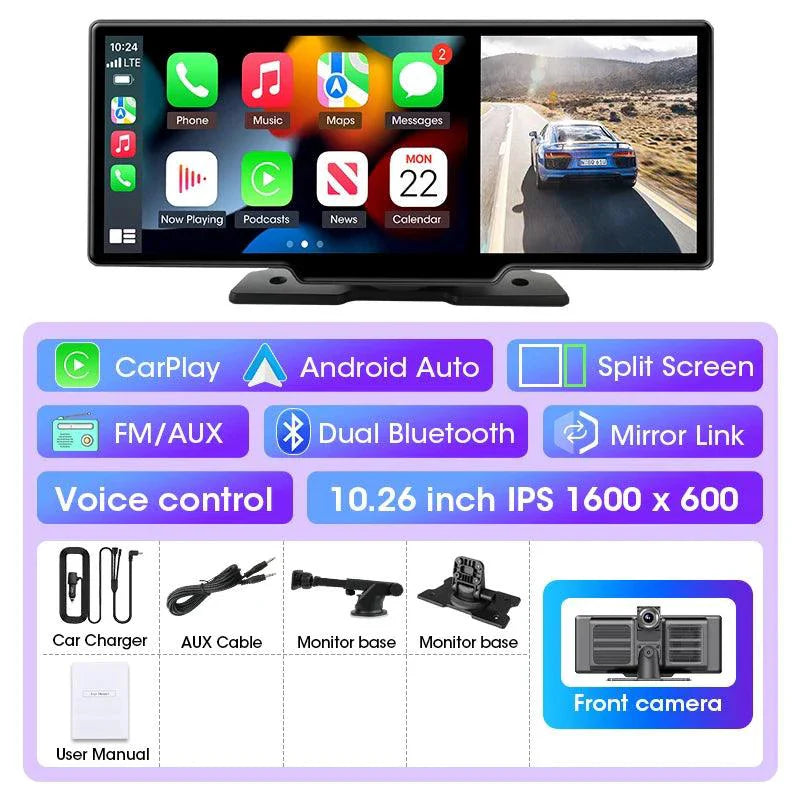 Cámara de tablero 4K de 11.26 pulgadas con doble lente y conectividad inalámbrica