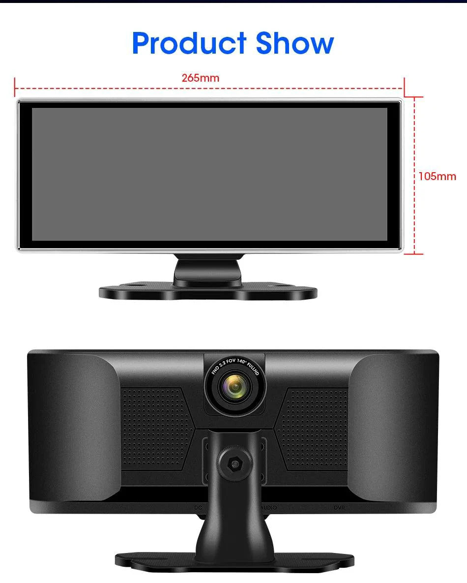 Cámara de tablero 4K de 11.26 pulgadas con doble lente y conectividad inalámbrica