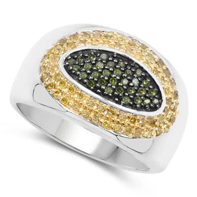 Anillo de Compromiso de Diamante Verde y Amarillo de 0.38 Quilates en Plata de Ley