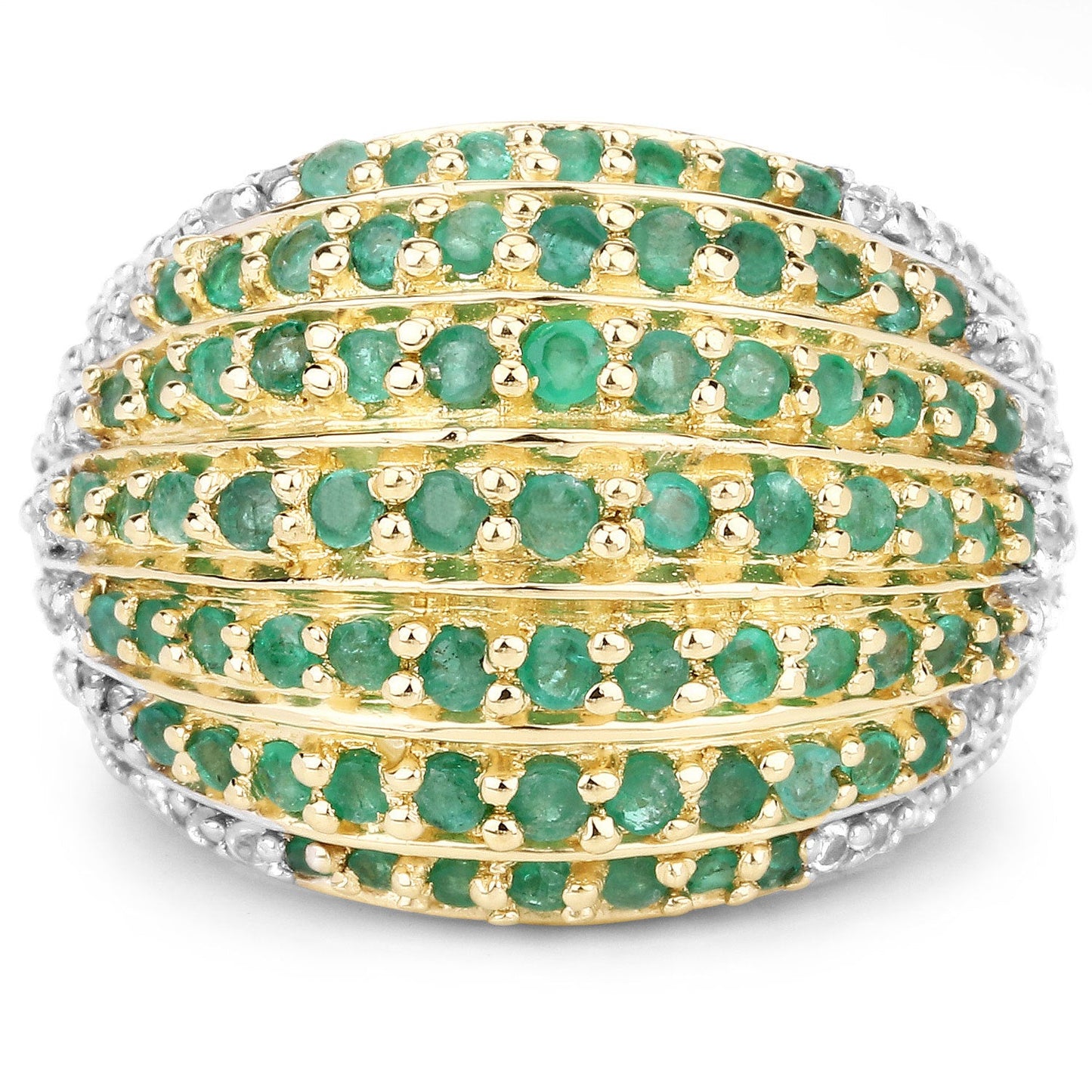 Anillo de Esmeralda Zambiana de 2.16 Quilates y Topacio Blanco en Plata Esterlina