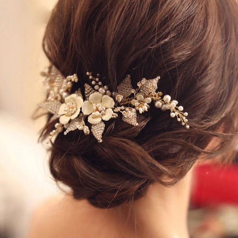 Queenco Gold Bridal Hair Comb Pearl Beads Wedding Hair Accessories Women Headpiece Girl's Hair Vine Party Hair Jewelry - Korvel