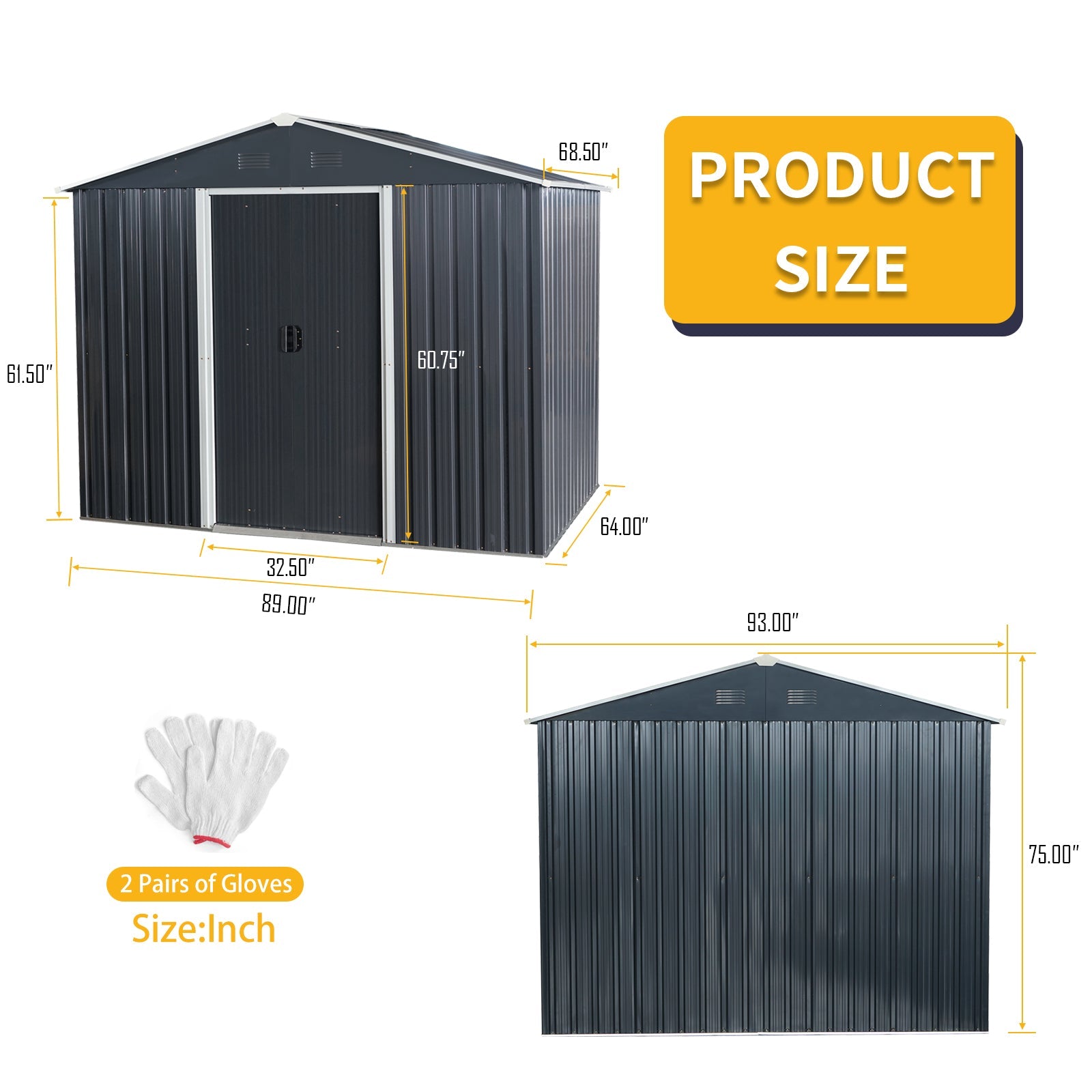 8ft x 6ft Outdoor Metal Storage Shed with Floor Base Black - Korvel