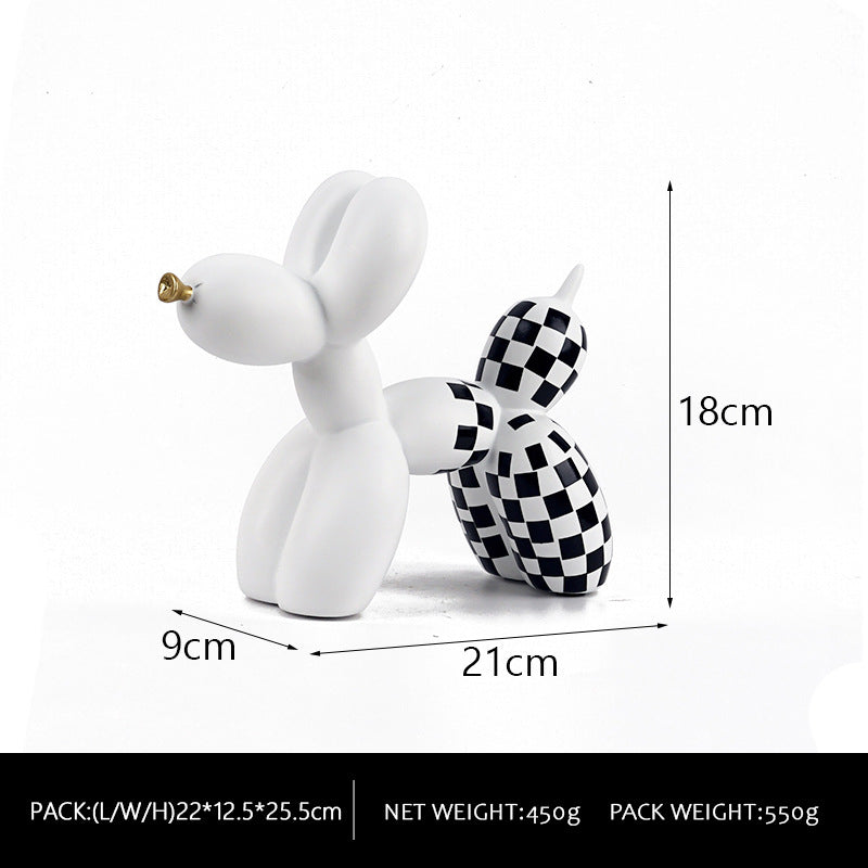 New black and white plaid balloon dog ornaments creative TV cabinet wine cabinet living room porch resin crafts - Korvel