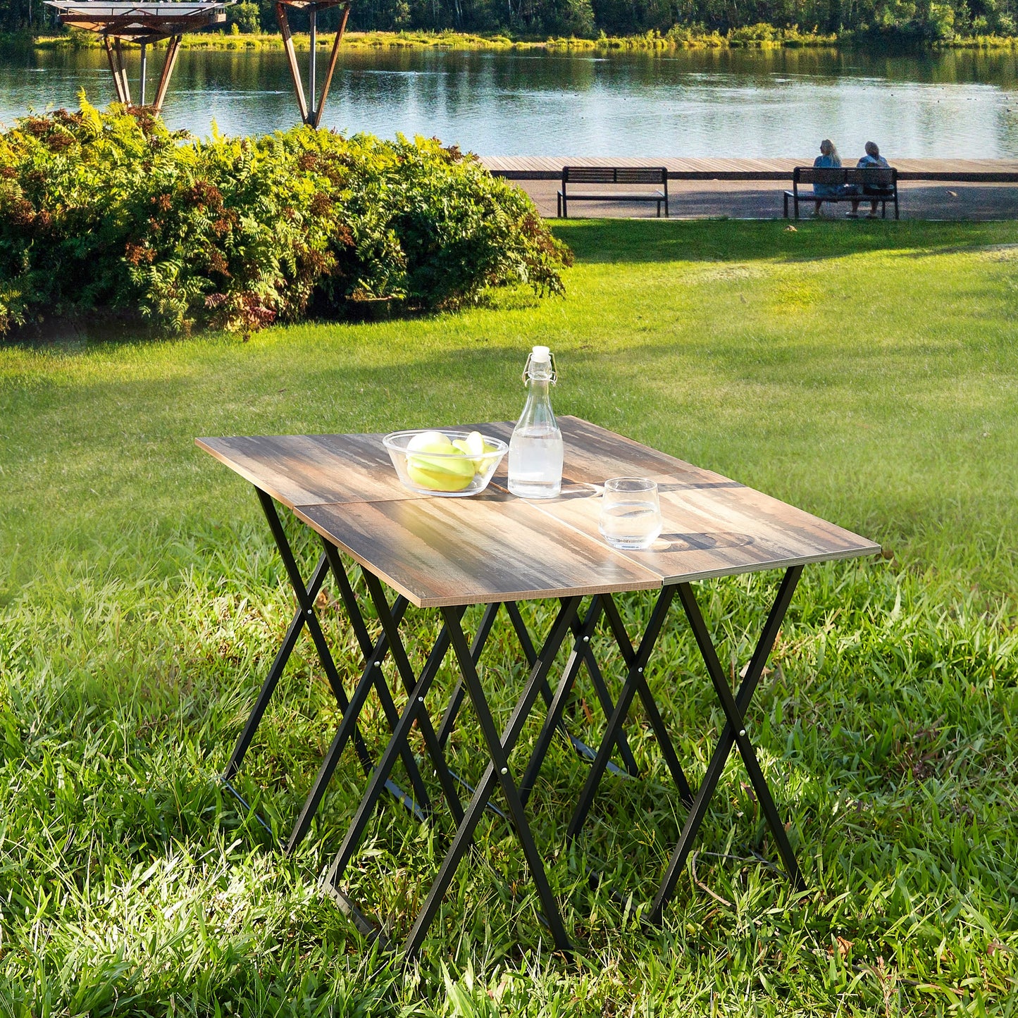 Set of 4 Folding TV Trays with Stand - Rustic Brown