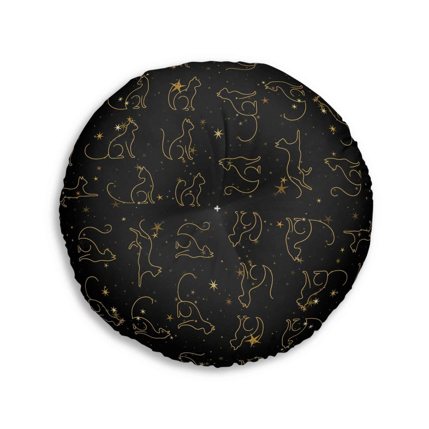 Cojín de Suelo Tufted con Gatos de Línea en Foil Dorado - Negro