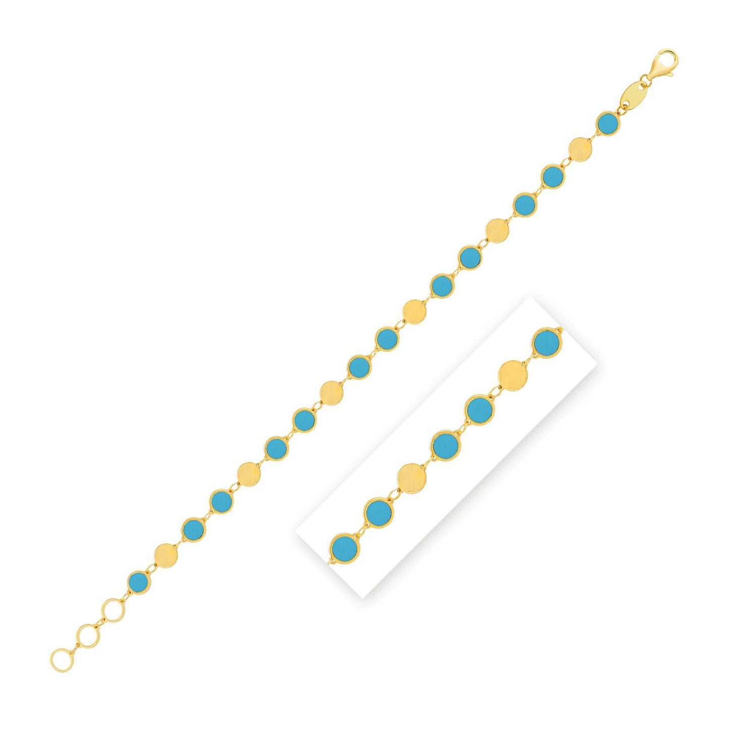14k Yellow Gold Turquoise Geometric Chain Bracelet